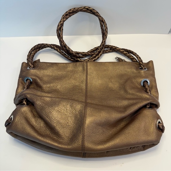 Etienne Aigner Handbags - Etienne Aigner Bronze Pebbled Leather Slouchy Hobo Bag Braided Strap